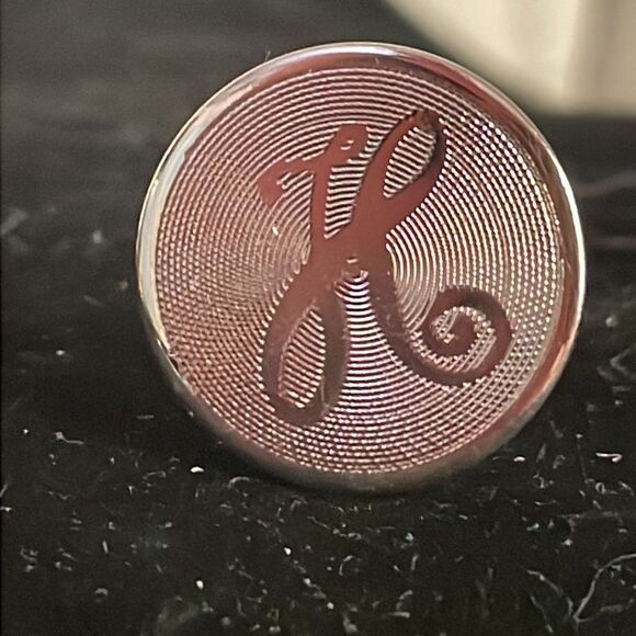 Vintage MCM 1960s matching polished silver tone monogrammed tie clip cuff links - Picture 3 of 9